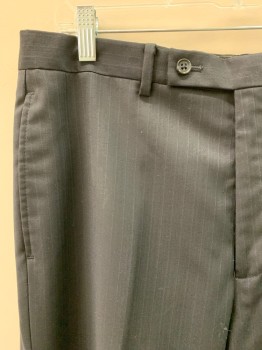 CALVIN KLEIN, Navy Blue, Blue, Wool, Stripes - Pin, Side Pockets, Zip Front, F.F, 2 Back Pockets