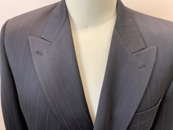 Mens, Suit, Jacket, TESSLISTRONA, Black, Wool, Stripes, Double Breasted, Peaked Lapel, 3 Pockets, Self Stripes