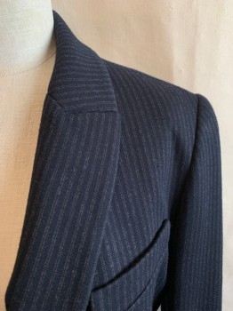 Womens, Suit, Jacket, THEORY, Navy Blue, Viscose, Polyamide, Stripes - Vertical , B: 32, 2/4, W: 28, Notched Lapel, 2 Pockets, 1 Button,