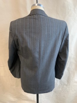 DACRON & WORSTED, Dk Gray, Blue, White, Wool, Stripes - Pin, Peaked Lapel, Double Breasted, Button Front, 3 Pockets