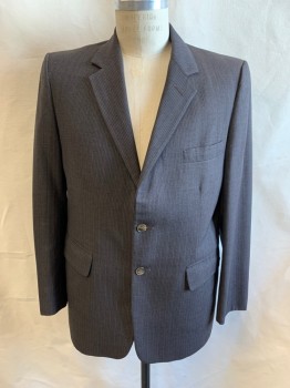 Mens, 1970s Vintage, Suit, Jacket, NL, Brown, White, Wool, Stripes - Pin, 38S, Notched Lapel, Single Breasted, Button Front, 2 Buttons, 3 Pockets