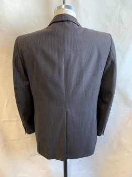 Mens, 1970s Vintage, Suit, Jacket, NL, Brown, White, Wool, Stripes - Pin, 38S, Notched Lapel, Single Breasted, Button Front, 2 Buttons, 3 Pockets