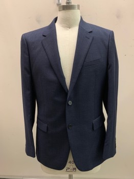 Mens, Sportcoat/Blazer, THEORY, Navy Blue, Wool, Plaid, 42R, Single Breasted, 2 Buttons, Notched Lapel, 3 Pockets,