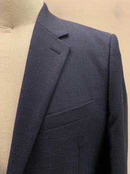 Mens, Sportcoat/Blazer, THEORY, Navy Blue, Wool, Plaid, 42R, Single Breasted, 2 Buttons, Notched Lapel, 3 Pockets,