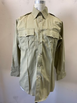 Mens, Fire/Police Shirt, HORACE SMALL, Khaki Brown, Cotton, Polyester, Solid, 34, 15.5/, Long Sleeves, Button Front, 2 Pockets, Epaulets,