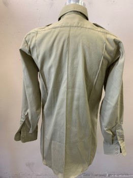HORACE SMALL, Khaki Brown, Cotton, Polyester, Solid, Long Sleeves, Button Front, 2 Pockets, Epaulets,