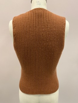 Womens, Vest, MODERN JUNIORS, Terracotta Brown, Suede, Cotton, Patchwork, M, Tie Front, Rib Knit Back, V-N