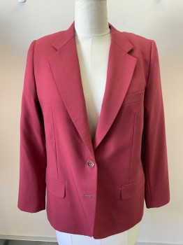 Womens, Blazer, NL, Wine Red, Wool, Synthetic, Solid, 42S, 2 Buttons, Single Breasted, Notched Lapel, 3 Pockets