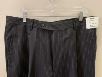 LUCA BERTONI, Black, Red Burgundy, Cream, Gray, Wool, Stripes - Pin, Pleated Front, Side Pockets, Zip Front, Belt Loops