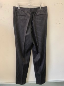 LUCA BERTONI, Black, Red Burgundy, Cream, Gray, Wool, Stripes - Pin, Pleated Front, Side Pockets, Zip Front, Belt Loops