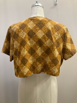 Womens, 1960s Vintage, Piece 1, N/L, W: 40, B: 42, H: 50, Jacket, Gold/ Multi-color, Gingham, Lapel, V Neck, S/S, DB. Cropped, With Matching Belt