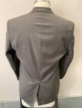 CHAPS, Brown, Wool, Polyester, Solid, Notched Lapel, 2 Button Front, 3 Pockets 1 Back Vent