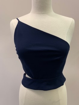 Womens, Top, MICHELLE MASON, Navy Blue, Polyester, Solid, W27, B32, Asymmetrical, 1 Strap, Cutout Back, Hook & Eyes Closure On Back Straps