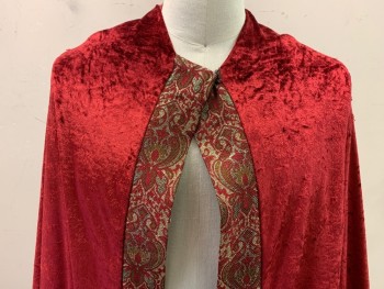 Mens, Historical Fiction Piece 2, N/L, Red, Synthetic, Solid, Size, One, Cape - Red Panne Velvet, Edged in Gold/Red/Orange Brocade Tapestry, Snaps to Hook to Doublet, Also Has a Hook & Bar to Wear Alone, Lined, Made To Order,