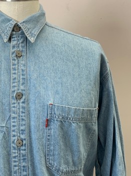 LEVI'S, Lt Blue, Cotton, Solid, L/S, Button Front, Collar Attached, Chest Pockets,
