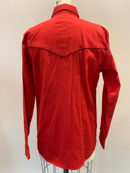 WESTERN EXPRESS, Red, Black, Cotton, Solid, L/S, Snap Button Front, Collar Attached, Chest Pockets, Black Piping