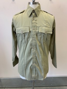 Mens, Fire/Police Shirt, HORACE SMALL, Khaki Brown, Poly/Cotton, 16/35, C.A., B.F., L/S, 2 Bat Wing Flap Pleated Pockets, Epaulets
