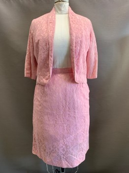 Womens, 1960s Vintage, Piece 1, NO LABEL, Pink, Polyester, Floral, W32, B42, L/S, Shawl Collar, Full Lace