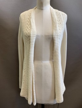 ROSIE NEIRA, Cream, Cotton, Solid, Loose Textured Knit, L/S, Open Front with No Closures