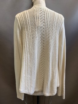 ROSIE NEIRA, Cream, Cotton, Solid, Loose Textured Knit, L/S, Open Front with No Closures