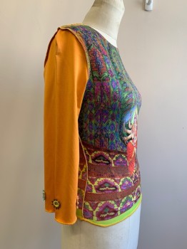 Womens, T-Shirt, LOVE, Orange, Green, Blue, Red, Pink, Polyester, Spandex, Print, S, L/S, Crew Neck, Inverted Seam, Beaded Detail On Cuffs