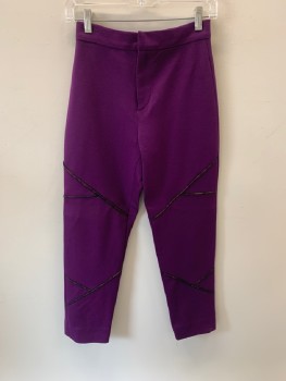 NL, Purple, Polyester, High Waist, Zip Front, Black & Tan Piping