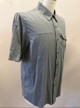 ATG WRANGLER, Heather Gray, Polyester, Spandex, B.F., S/S, C.A., 1 Flap Pkt & 1 Zip Pkt On Chest