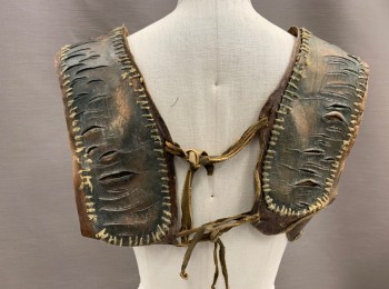 Unisex, Sci-Fi/Fantasy Harness, NO LABEL, Brown, Leather, O/S, Leather Ties, Distressed And Faded Brown Leathers, Slashed Leather, Twine Stitching, Elastic At Seam, Raw Edge Leather, Multiples,