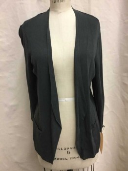 Womens, Cardigan Sweater, Olsen, Dk Gray, Viscose, Polyester, Solid, 8, Long Sleeves, Two Front Pockets, Open/Drape Front