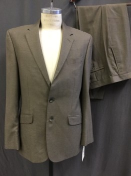 Mens, Suit, Jacket, K COLE REACTION, Lt Brown, Dk Brown, Polyester, Rayon, 2 Color Weave, 40R, Single Breasted, 2 Buttons,  3 Pockets, Notched Lapel,