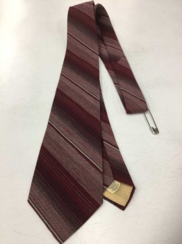 Mens, Tie, CURRIE, Maroon Red, Red Burgundy, Lt Gray, Mauve Pink, Polyester, Acrylic, Stripes - Diagonal , 4 In Hand,