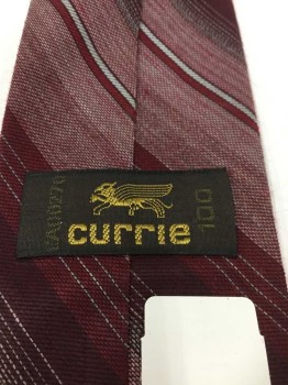 CURRIE, Maroon Red, Red Burgundy, Lt Gray, Mauve Pink, Polyester, Acrylic, Stripes - Diagonal , 4 In Hand,