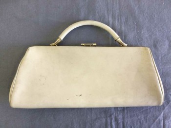 N/L, Cream, Faux Leather, Solid, Top Clasp, Short Handle