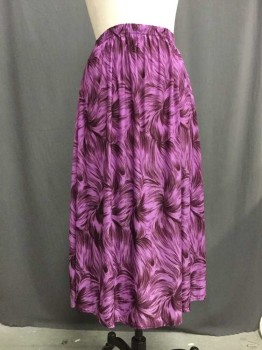 Womens, Skirt, Below Knee, Purple, Plum Purple, Poly/Cotton, Abstract , S, Elasticated Waist