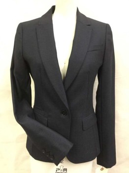 Womens, Blazer, REISS, Midnight Blue, Wool, Polyester, Solid, 2, Single Breasted, 1 Button, Notched Lapel, 3 Pockets,
