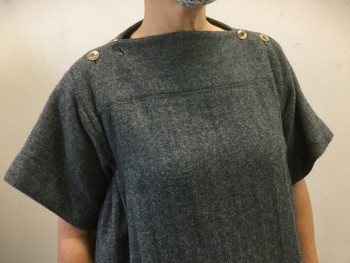 Womens, Dress, Short Sleeve, N/L, Charcoal Gray, Wool, Solid, B42, Heavy Wool, 4 Buttons at Shoulders, 1 Vertical Welt Pocket at Hips, Circular Ruffle at Hem, Short Sleeves, Funky, Odd, Unique,