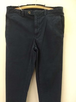 BROOKS BROTHERS, Navy Blue, Cotton, Solid, Flat Front, Zip Front, Belt Loops, 4 Pockets,
