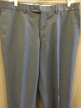 Mens, Suit, Pants, SAKS FIFTH AVENUE, Navy Blue, Royal Blue, Wool, Stripes, 36I, 34W, Flat Front, Button Tab, 4 Pockets,