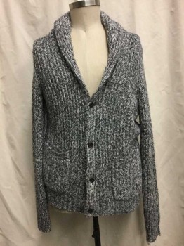 Mens, Cardigan Sweater, GOOD FELLOW, Heather Gray, Multi-color, Cotton, Synthetic, Heathered, L, Heather Gray/ Multi Color, Button Front, 2 Pockets,