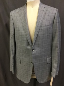 HICKEY FREEMAN, Gray, Dk Gray, Lavender Purple, Wool, Plaid, Single Breasted, 2 Buttons,  3 Pockets, Notched Lapel, Top Stitch, Double Back Vents