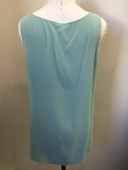 Womens, Shell, EILEEN FISHER, Mint Green, Silk, Solid, Large, Sleeveless, Pullover, Crepe,