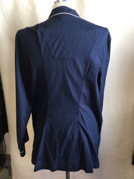 Mens, Sleepwear PJ Top, HARBOR BAY, Navy Blue, White, Cotton, Polyester, Solid, ~, XL, TOP:  Navy with White Pipping Trim, Collar Attached, Button Front, 1 Pocket, Long Sleeves,  with Matching Bottom