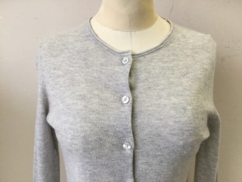 Womens, Sweater, SAKS FIFTH AVENUE, Lt Gray, Cashmere, Heathered, XS, Crew Neck, Long Sleeves, Knit,