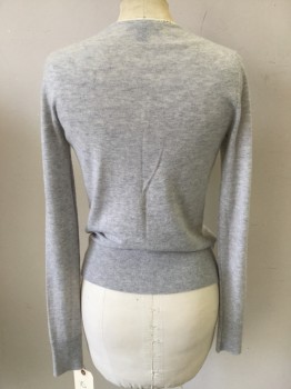 Womens, Sweater, SAKS FIFTH AVENUE, Lt Gray, Cashmere, Heathered, XS, Crew Neck, Long Sleeves, Knit,