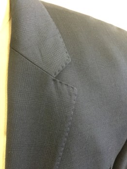 Mens, Suit, Jacket, BOSS, Navy Blue, Blue, Wool, Glen Plaid, 44L, Single Breasted, 2 Buttons,  Hand Picked Collar/Lapel, Notched Lapel, 2 Back Vents,