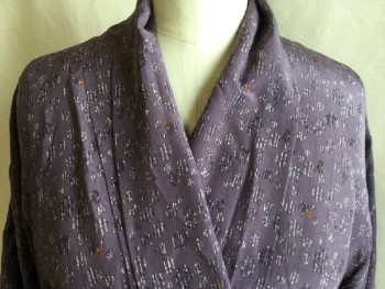 Womens, SPA Robe, NO LABEL, Purple, Black, Cream, Rust Orange, Polyester, Abstract , O/S, Open Front, Long Sleeves, with Self Matching Belt