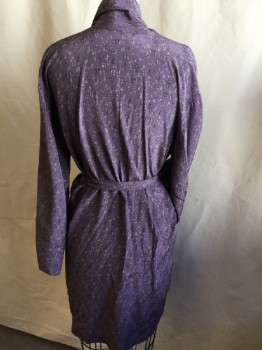 Womens, SPA Robe, NO LABEL, Purple, Black, Cream, Rust Orange, Polyester, Abstract , O/S, Open Front, Long Sleeves, with Self Matching Belt