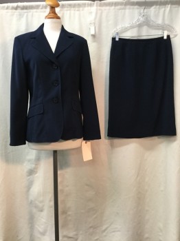 Womens, Suit, Jacket, EAST 5TH, Navy Blue, Polyester, Solid, 8, Navy, Notched Lapel, 3 Buttons,