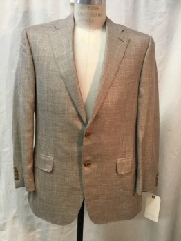 Mens, Sportcoat/Blazer, CANALI, Caramel Brown, Cream, Wool, Silk, Basket Weave, 42R, Single Breasted, 2 Buttons, Notched Lapel, 3 Pocket, Top Stitch,