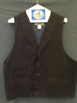 FRONTIER CLASSICS, Brown, Black, Cotton, Stripes, Early Western Style Vest, 5 Button Single Breasted, 4 Welt Pocket, Adjustable Back Waist, Old West 1600-1900